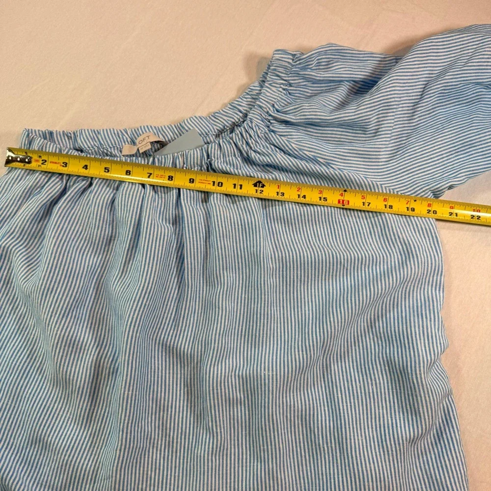 LOFT NWT One Shoulder Top Womens MP Blue‎ Striped Linen Blend Resortwear Preppy
